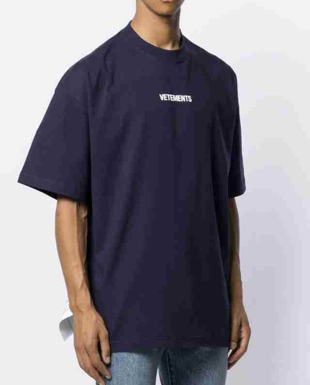 正規新品 19AW VETEMENTS ヴェトモン ロゴ ビッグタグ オーバーサイズ Tシャツ 紺 M