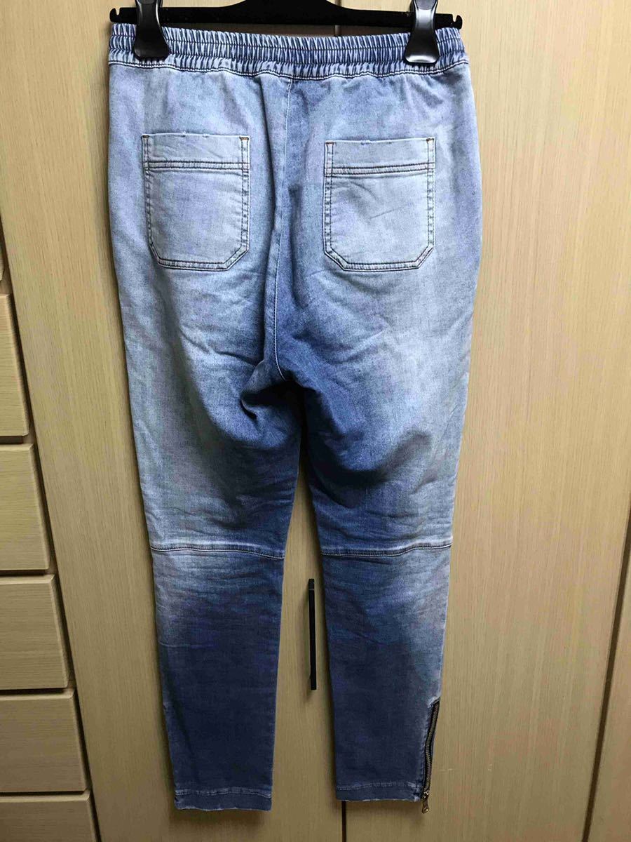 国内正規 17SS BALMAIN バルマン デニム地 蛇腹 バイカー 裾ジップ