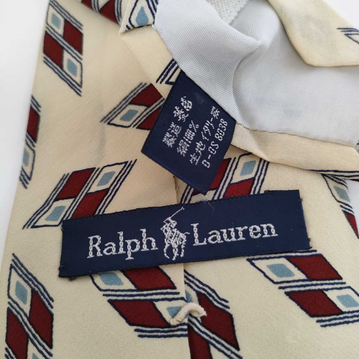 Ralph Lauren(ラルフローレン)白ボルドー四角ネクタイ_画像1