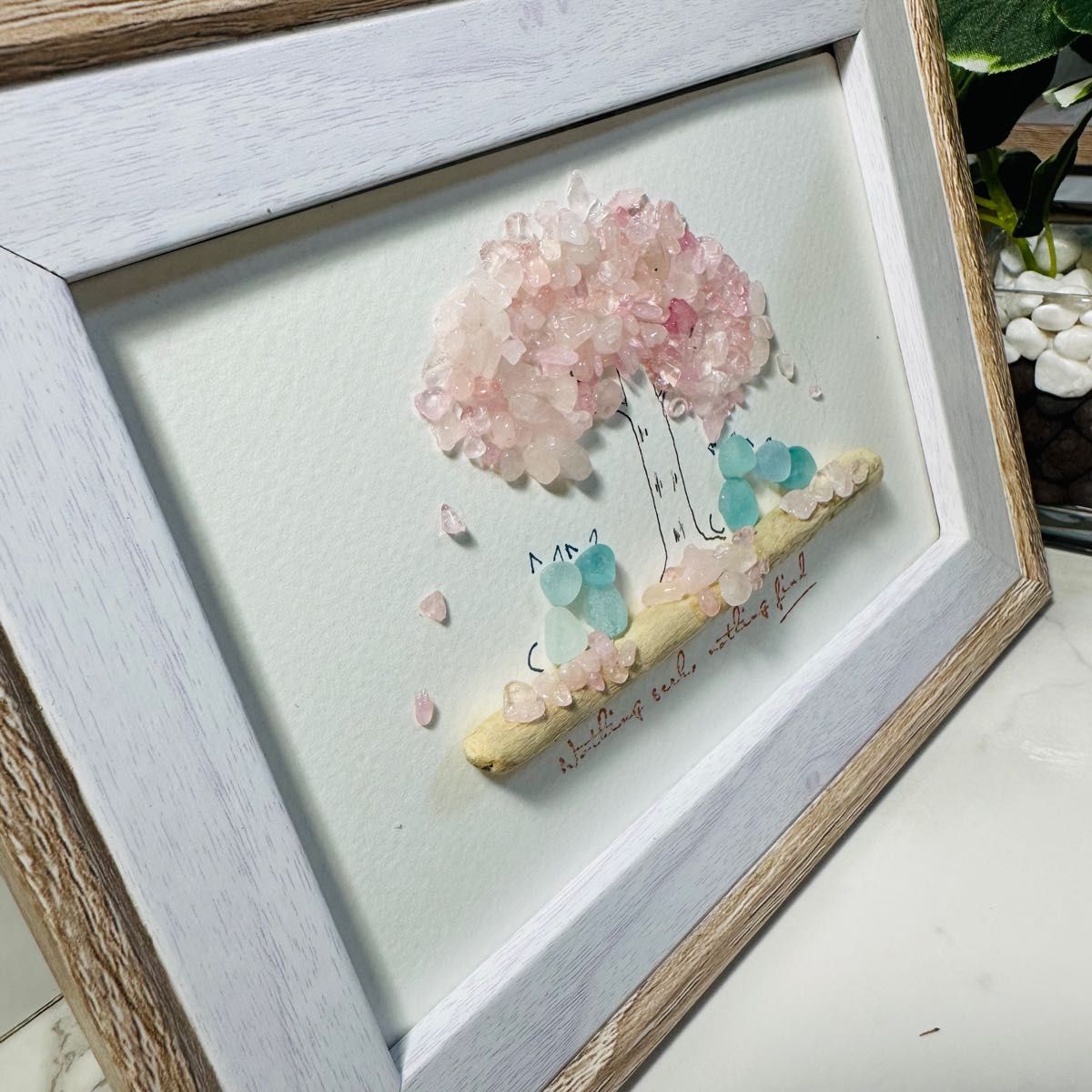 シーグラスアート❁仲良しうさちゃん楽しい梅雨❁の通販 by
