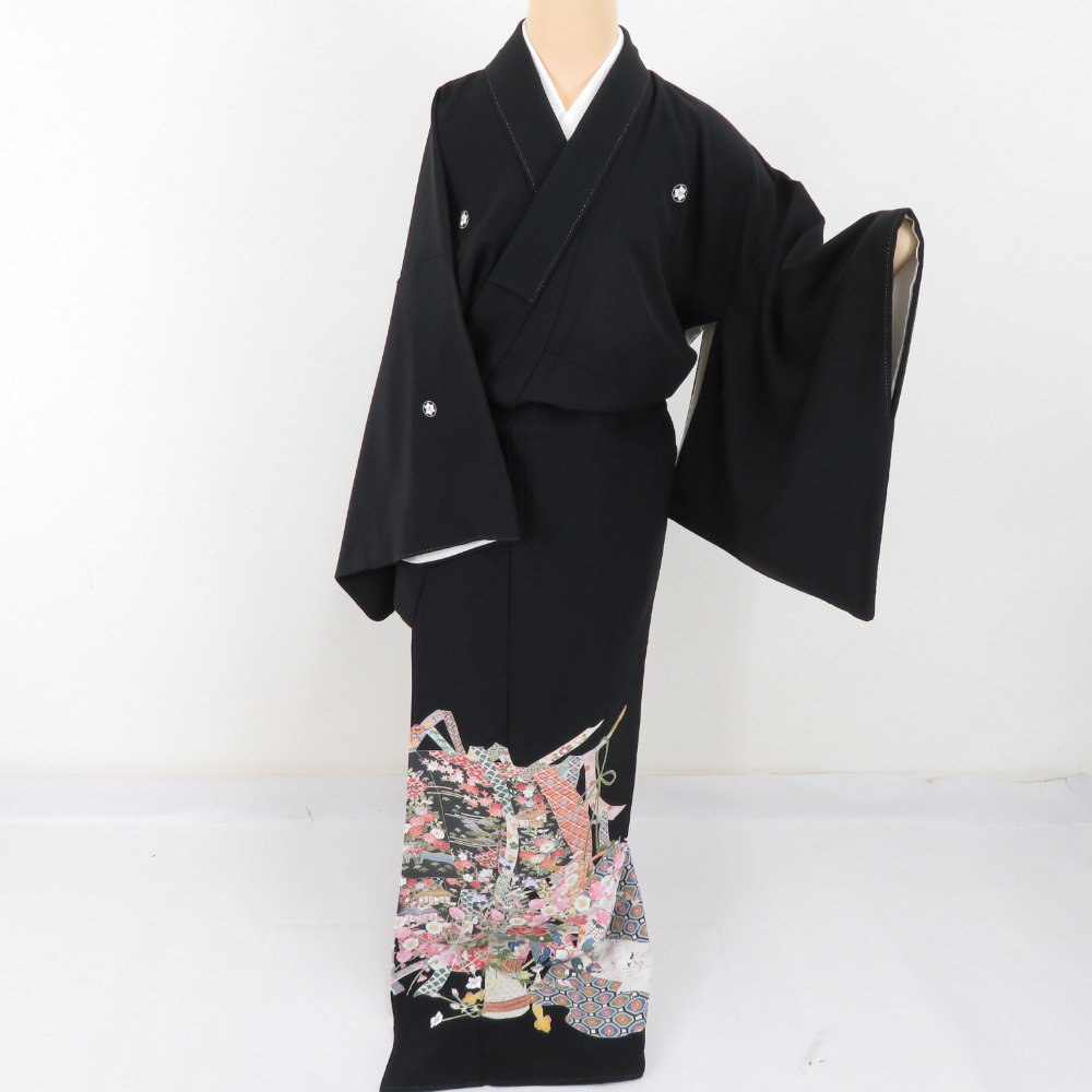  kurotomesode genuine ..... kakimoto city ... sleeve author thing .. go in silk . wide collar ratio wing attaching . equipment formal brand new length 165cm