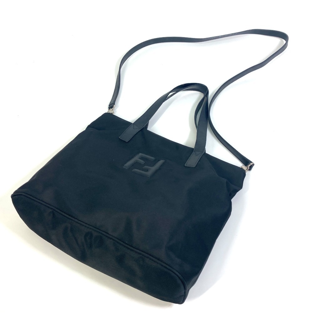 FENDI フェンディ ロゴ 鞄 2WAY トートバッグ ナイロン/レザー ブラック レディース【中古】_画像3