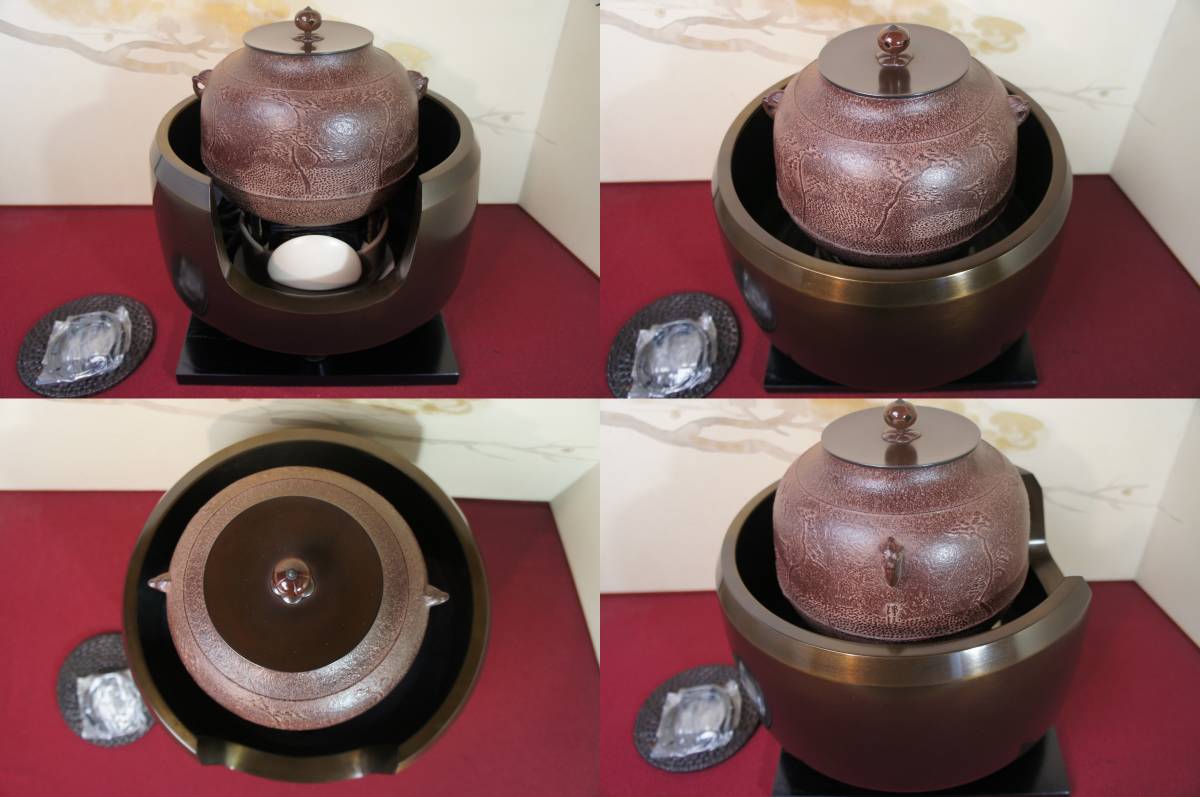 ☆美品 未使用唐銅面取風炉 在銘芦屋写真形釜 炭型 電熱器他フルセット