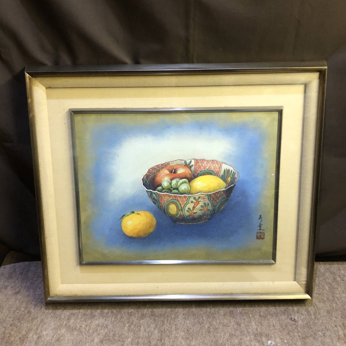 超激得SALE 真作 絵画美術 画家 五十川昇乗作 器に盛られた果物の図