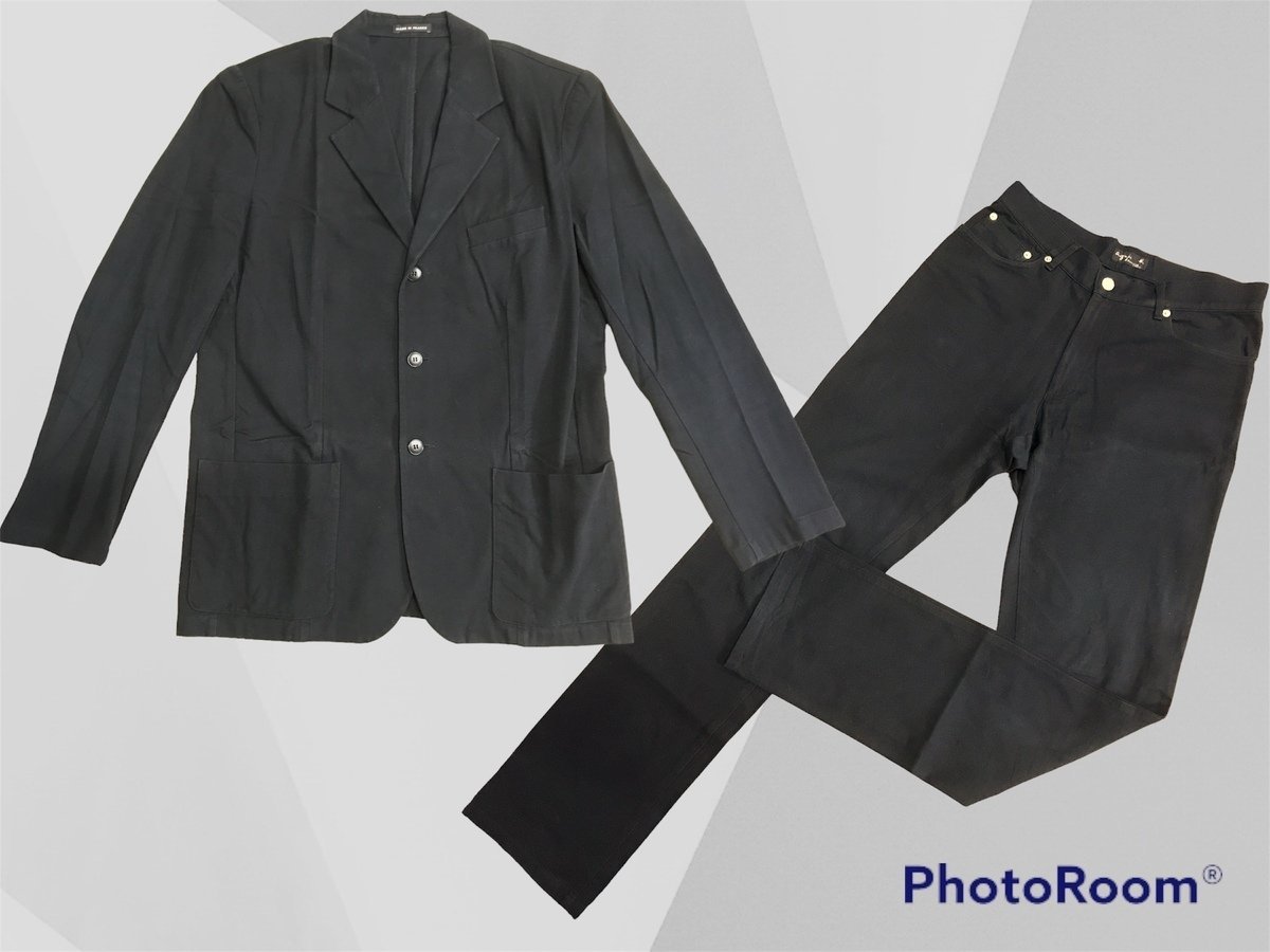 agns b. homme アニエスベーオム フランス製セットアップ メンズ 90年代 ジャケット サイズ3 パンツ 40 スーツ ブラック 黒 ファッション_画像1