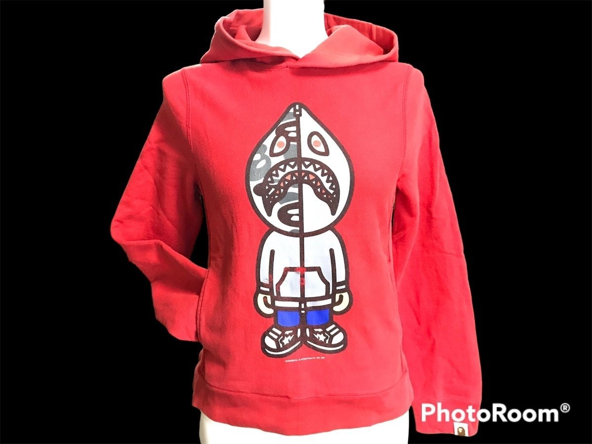 A BATHING APE アベイシングエイプ パーカー プルオーバー フーディ HOODIE テリヤキ星人 シャーク レッド 赤 トップス サイズXXS_画像1