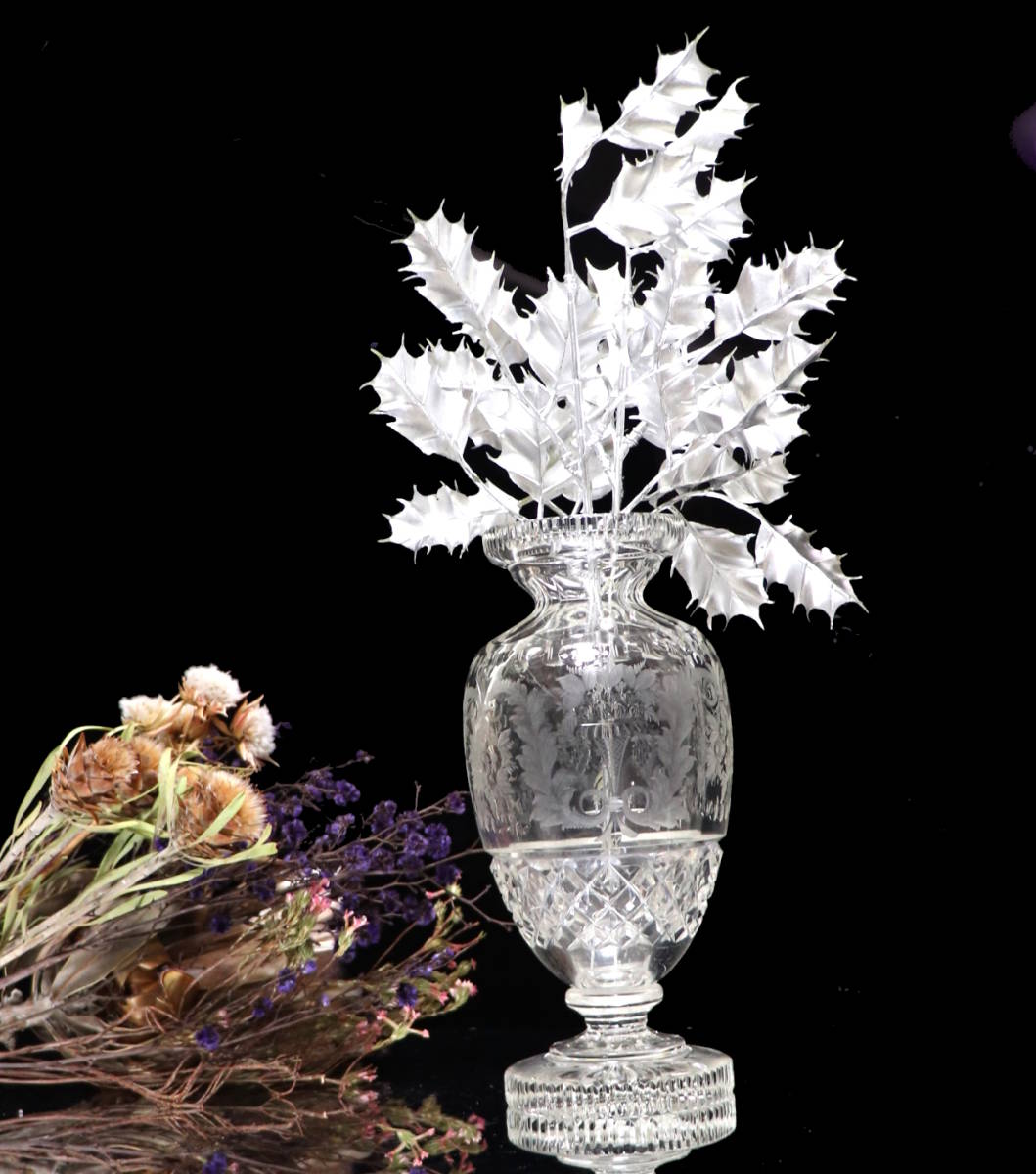 オールド・バカラ (BACCARAT) アールヌーヴォー 花瓶 グラヴュール ルネッサンス 草花 ブーケ 花器 壺 オブジェ インテリア グラヴィール - 7