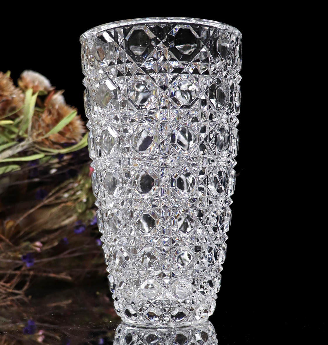 オールド・バカラ (BACCARAT) ディアマン・ピエーリー 花瓶 ダイヤモンド 切子 ギヤマン 義山 花器 レア 希少 アンティーク 壺 宝石