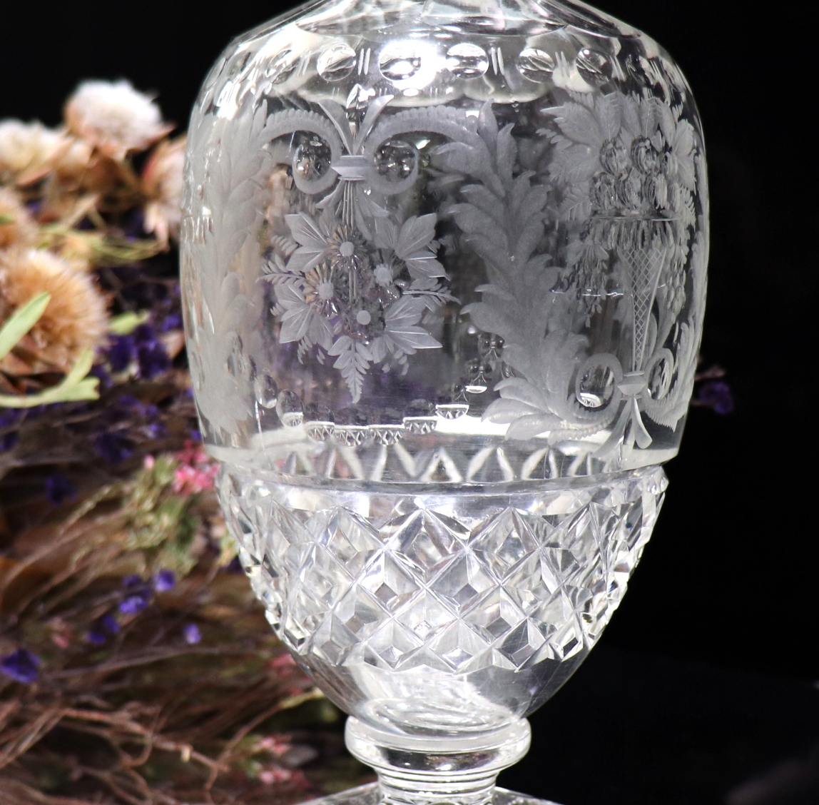 オールド・バカラ (BACCARAT) アールヌーヴォー 花瓶 グラヴュール ルネッサンス 草花 ブーケ 花器 壺 オブジェ インテリア グラヴィール - 4