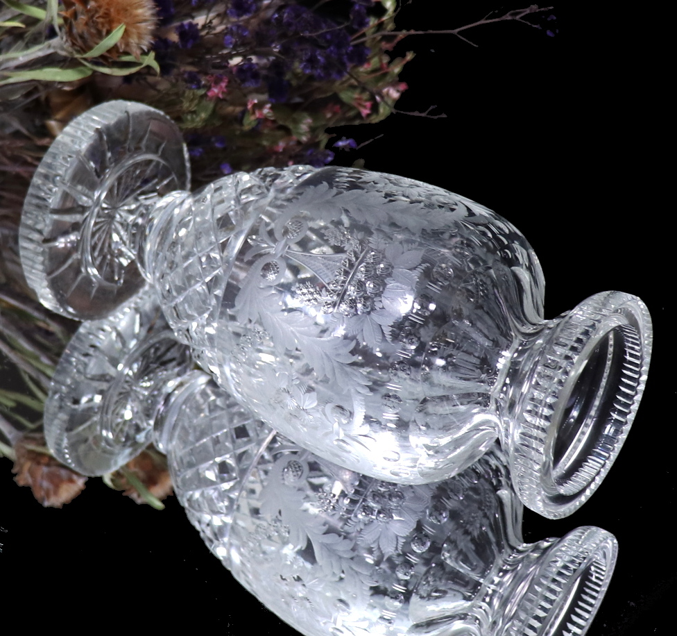 オールド・バカラ (BACCARAT) アールヌーヴォー 花瓶 グラヴュール ルネッサンス 草花 ブーケ 花器 壺 オブジェ インテリア グラヴィール - 8