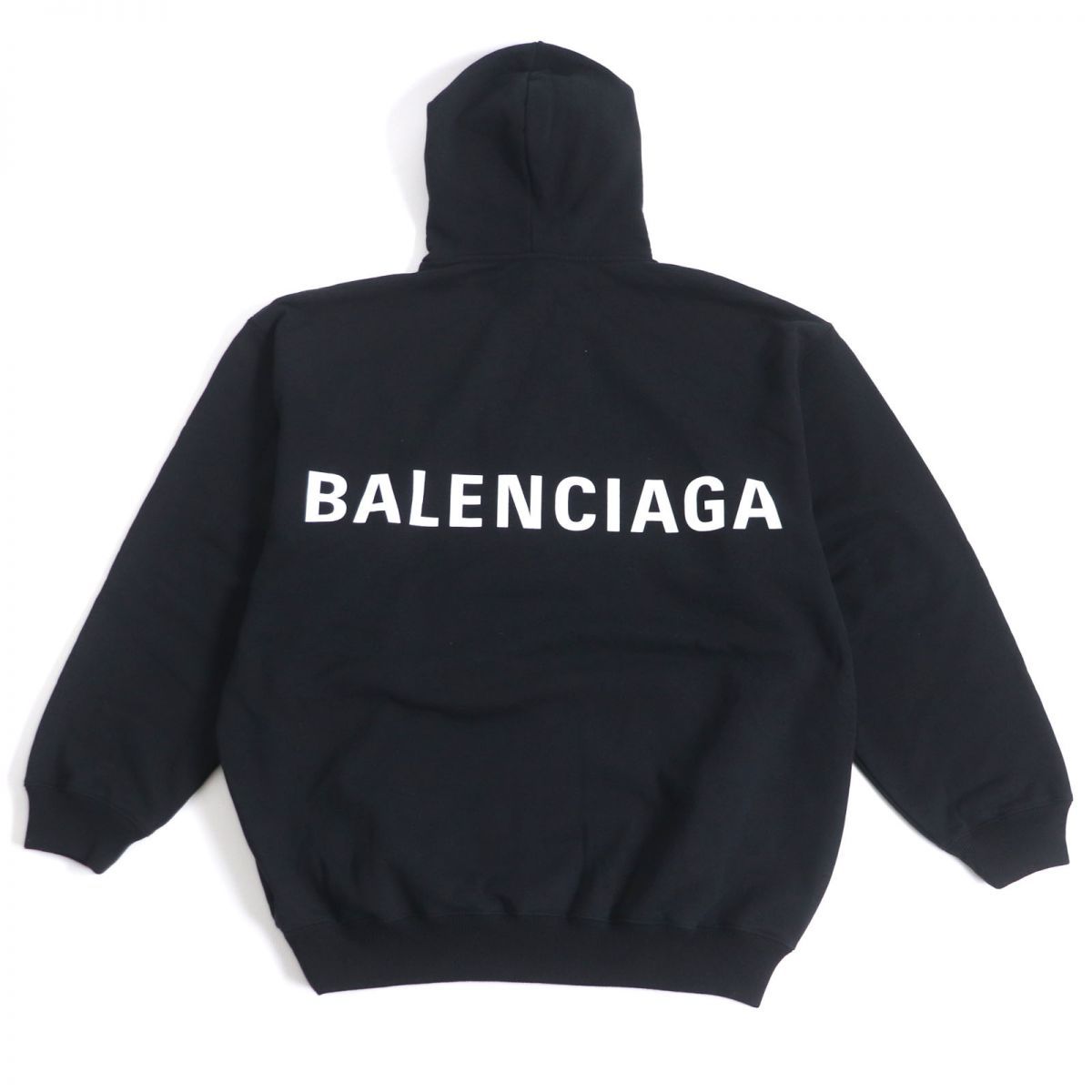 美品□19SS BALENCIAGA/バレンシアが 556143 バックロゴプリント プルオーバー スウェットパーカー/フーディー ブラック XS 正規品 メンズ