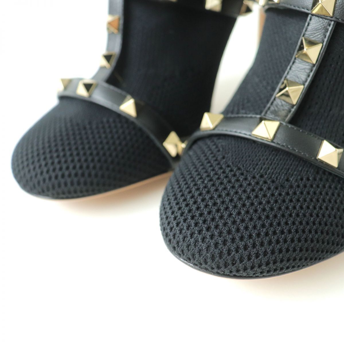 未使用品△VALENTINO GARAVANI ヴァレンティノ ガラヴァーニ ロックスタッズ ファブリックヒール ショートブーツ ブラック 38 イタリア製_画像5