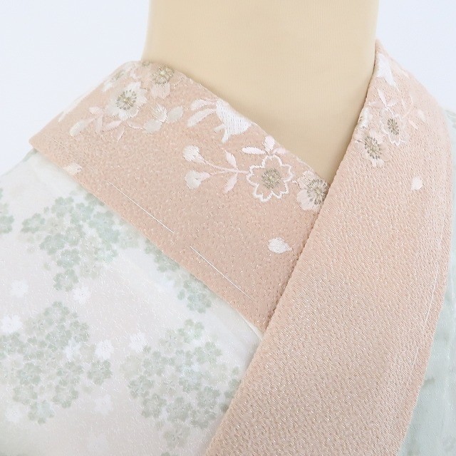 ゆめsaku 新品 やまと誂製 桜 市松 刺繍衿付“どこから見ても満開の和の時間”仕付け糸付 長襦袢 r-48の画像6