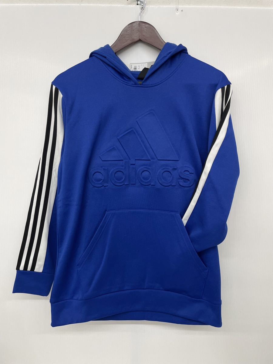 新品■アディダス adidas ボーイズ レディース ロゴパーカー ブルー 160 黒ライン HM9592の画像2