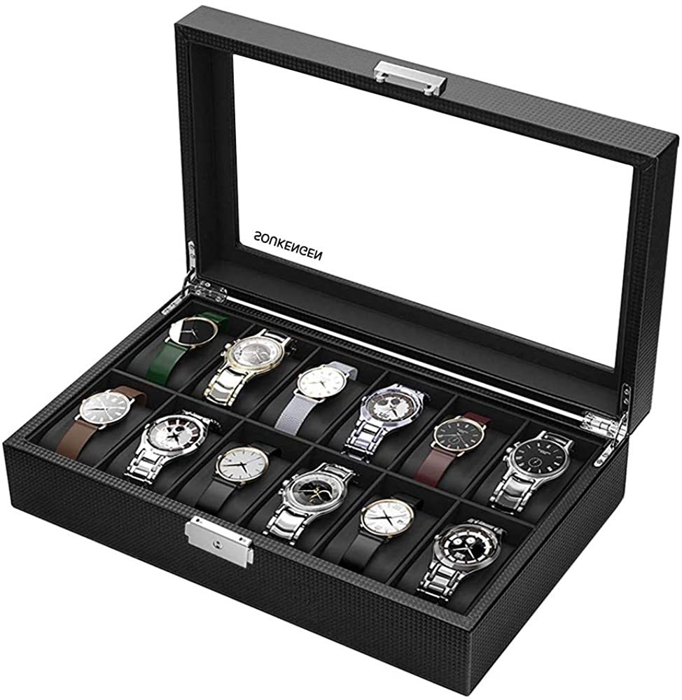 高級感のある ウォッチケース 腕時計 12本収納 鍵付き ブラック ガラス天板 アクセサリー 保管 コレクション 収納 ボックス ケースの画像6