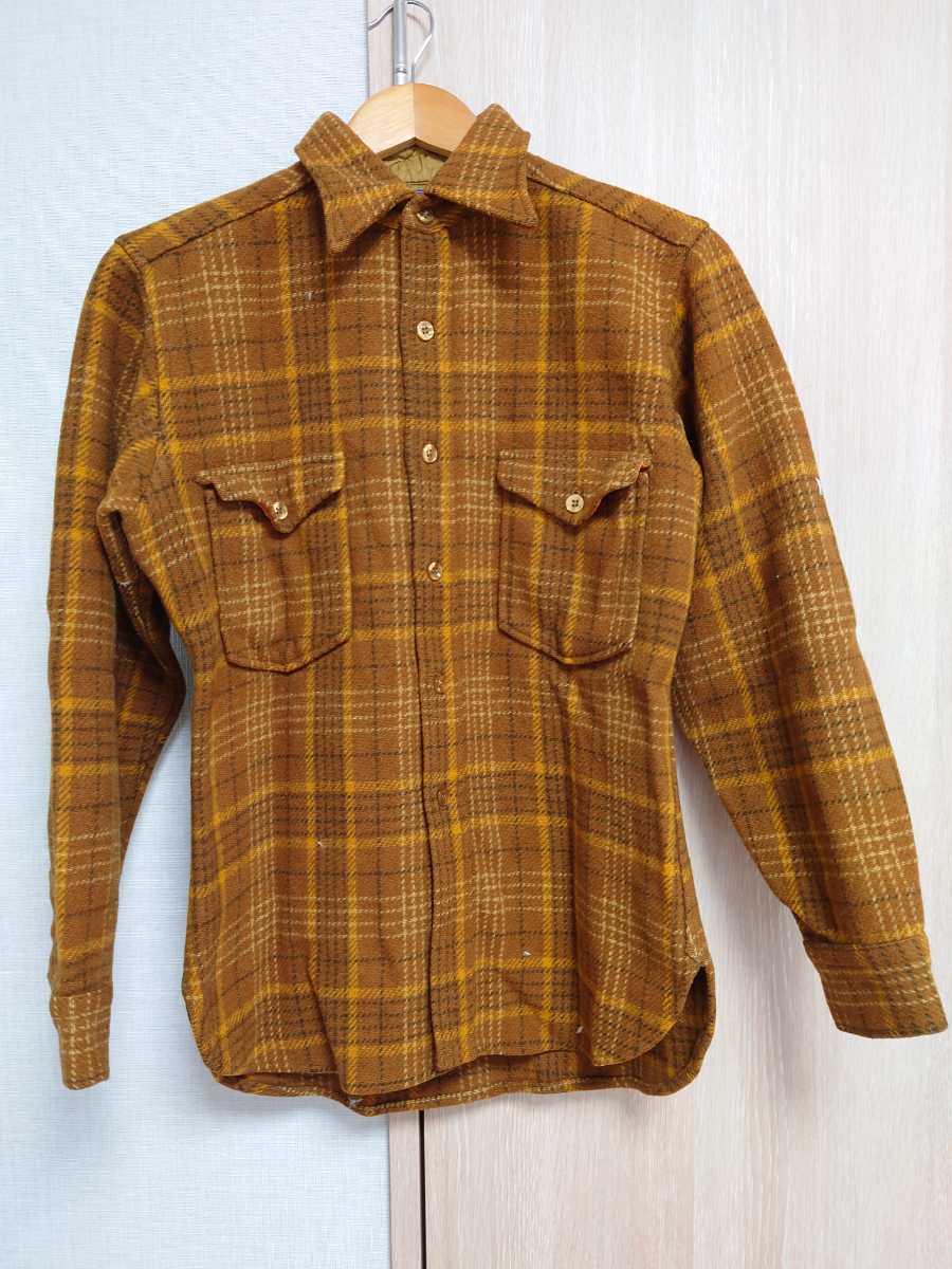 ペンドルトン ウール長袖チェックシャツ ブラウン PENDLETON ビンテージ 60s 50s Mサイズ アメリカ製 USA製古着