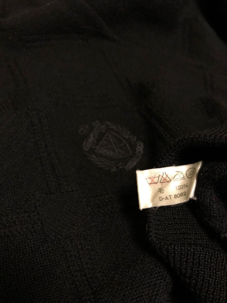 オーセンティックゴルフウェア ニットセーター Vネック アーガイル ニューウール ワンポイント 刺繍 メンズ サイズL 黒 