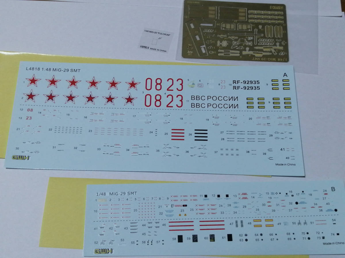 G.W.H 1/48 MiG-29 SMT ''9-19'' FULCRUM L4818_FILM, PE, DA, DBパーツ