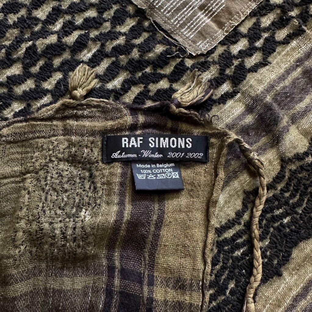 2001AW RAF SIMONS Raf Simons Riot Riot Riot patchwork afghan stole terrorism period muffler Mod's Coat Parker Jil Sander 01AW