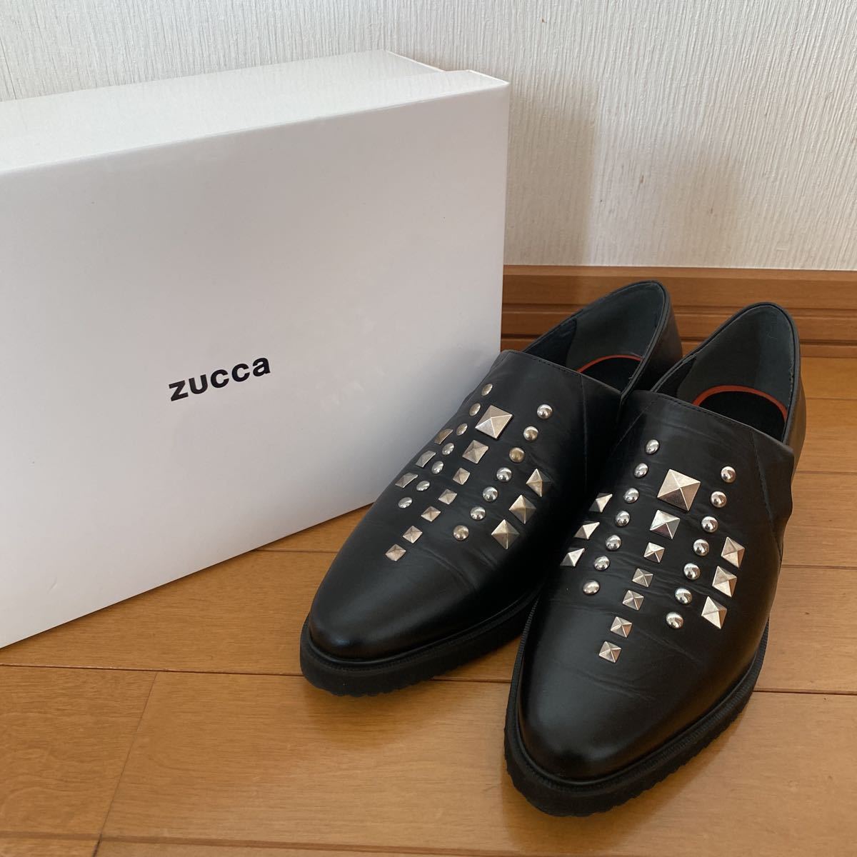 1回着用美品◆zucca ズッカ　スタッズシューズ◆サイズＬ◆黒◆革靴　靴