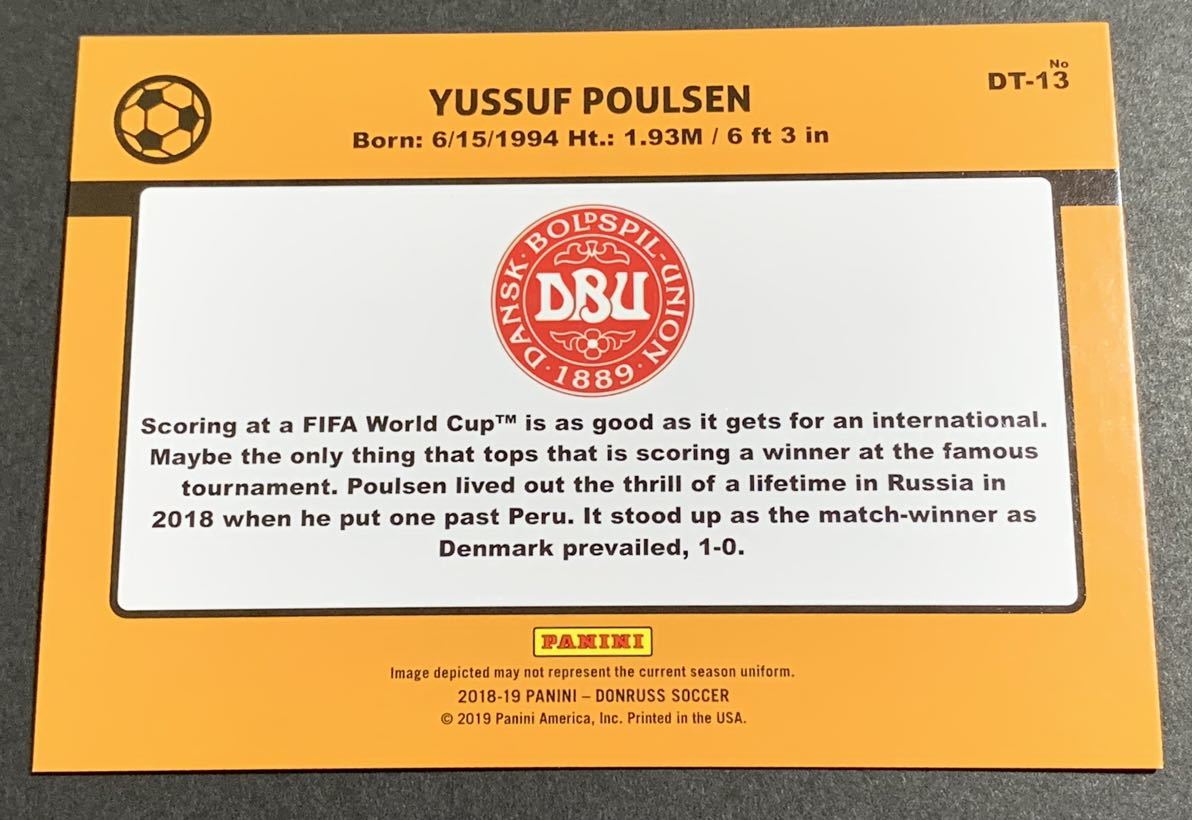 2018-19 Panini Donruss Yussuf Poulsen 01/75 No.DT-13 Denmark ポウルセン　デンマーク　75枚限定　ファーストナンバー_画像2