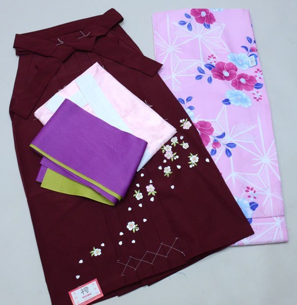  кимоно hakama комплект Junior для . исправление 135cm~143cm 100 цветок .. розовый цвет модификация возможность новый товар ( АО ) дешево рисовое поле магазин NO31451-02