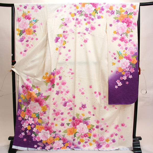  long-sleeved kimono kimono full set silk 100 flower .. small articles till all ..20 point complete set 7 days rental ( stock ) cheap rice field shop [ rental ]R51