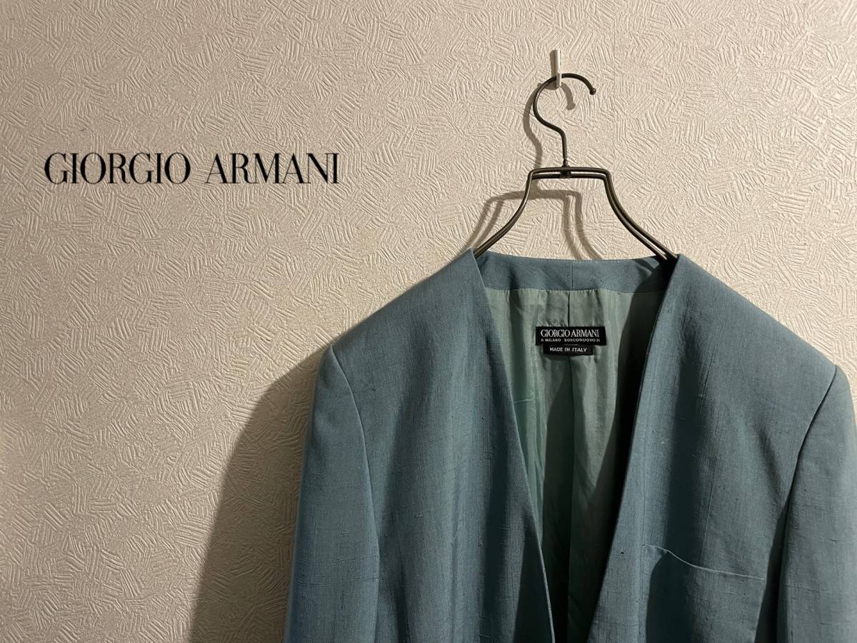 ◯ イタリア製 GIORGIO ARMANI ノーラペル シルク ジャケット / ジョルジオ アルマーニ テーラード スーツ ノーカラー 42  Ladies #Sirchive