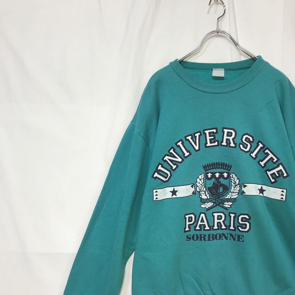 【人気】Universit Paris Sorbonne プリント スウェット トレーナー トップス 裏起毛 グリーン サイズL/S5226_画像1