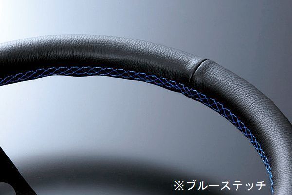 D1SPEC ステアリング フラットR 35パイ ブラックスポーク/ブルーステッチ ブラックレザータイプ_画像3