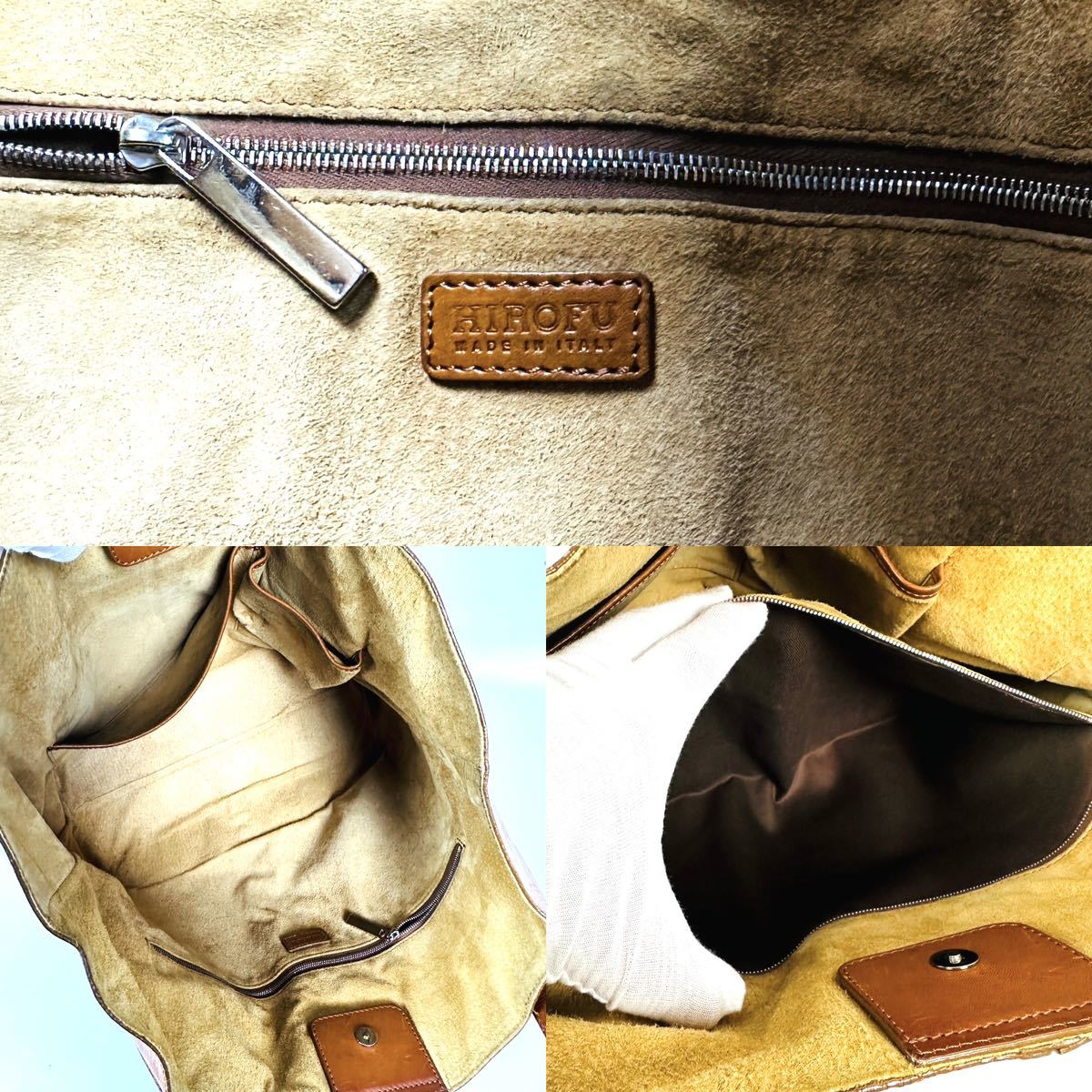 【美品】HIROFU ヒロフ オール レザー トートバッグ ブラウン Hロゴ A4サイズ ビジネスバッグ 収納可能 保存袋付き