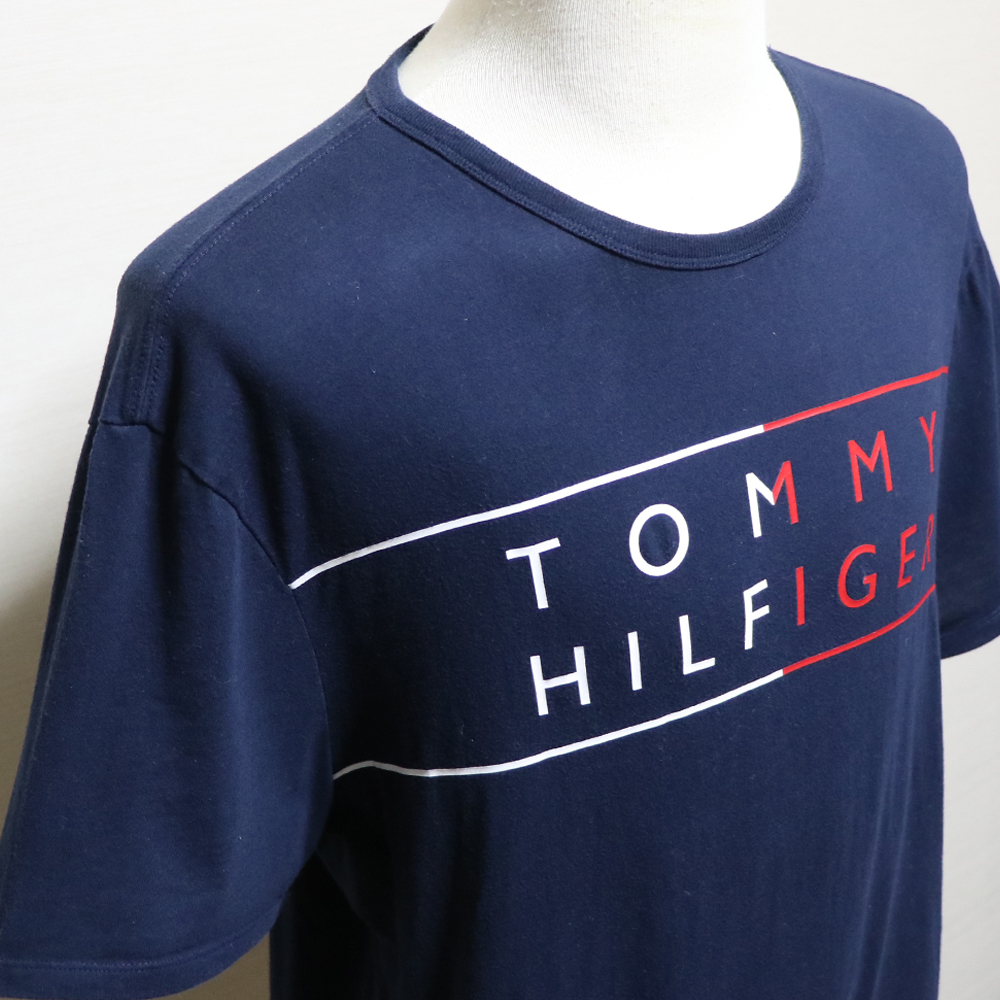 アメリカ購入 USED品 TOMMY HILFIGER トミー ヒルフィガー ラインロゴプリント Ｔシャツ 紺 L _画像5