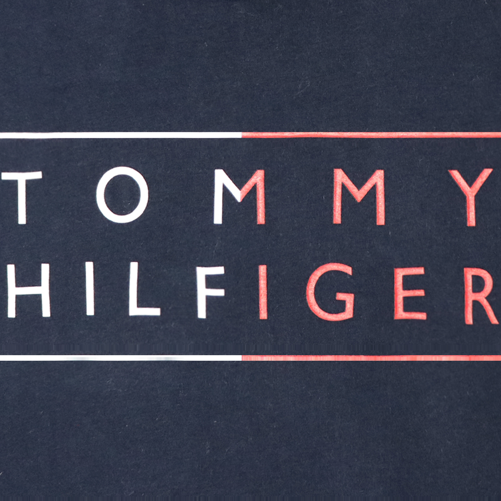アメリカ購入 USED品 TOMMY HILFIGER トミー ヒルフィガー ラインロゴプリント Ｔシャツ 紺 L _画像8