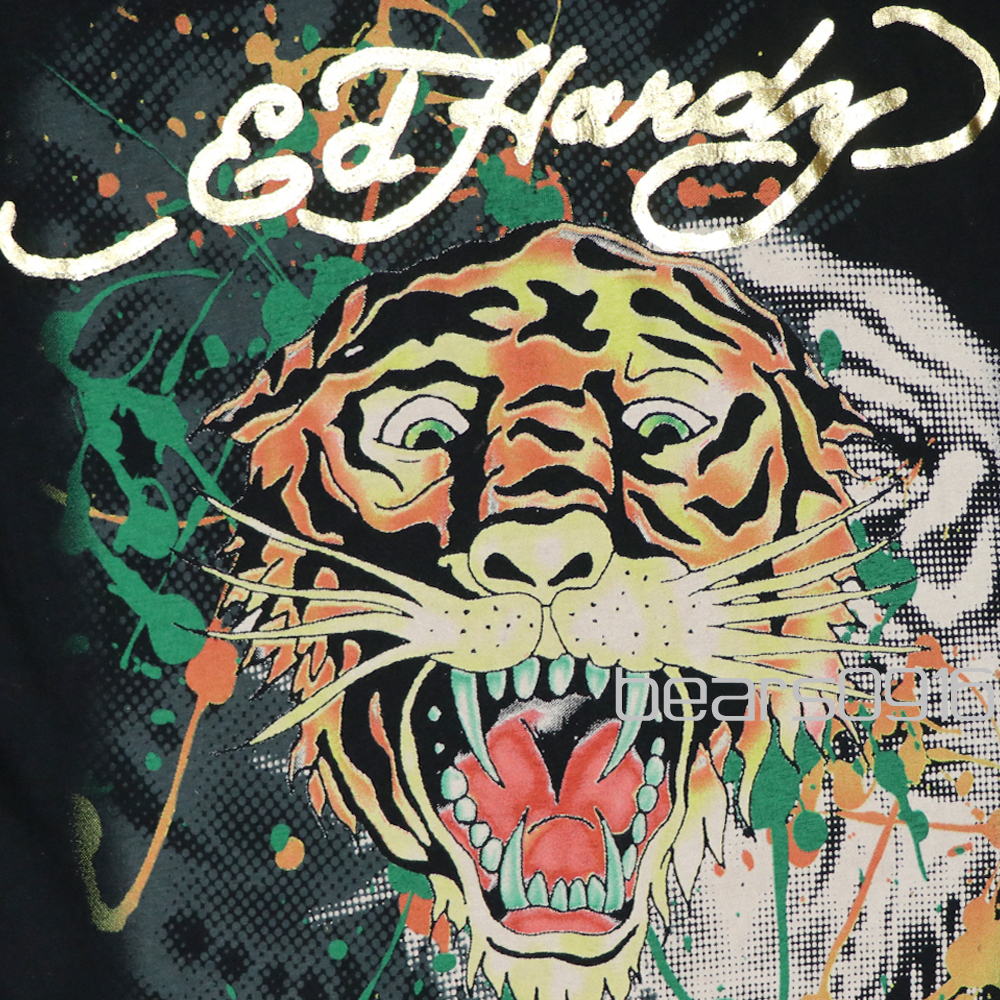 America покупка USED прекрасный товар Ed Hardy Ed Hardy - двусторонний Tiger & Logo принт футболка чёрный BOYS L