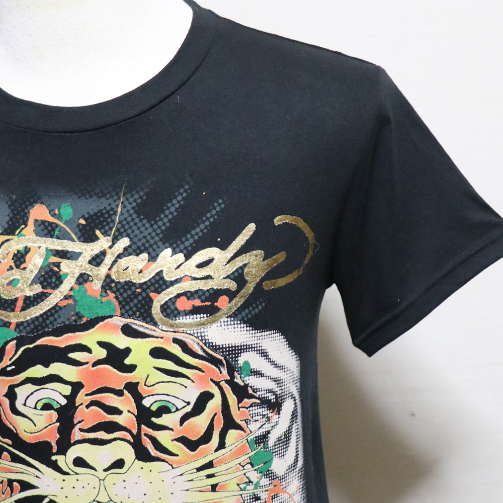  America покупка USED прекрасный товар Ed Hardy Ed Hardy - двусторонний Tiger & Logo принт футболка чёрный BOYS L