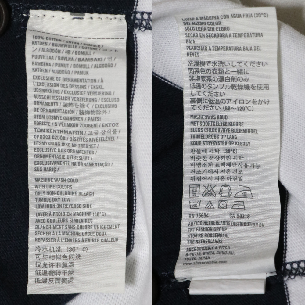 アメリカ購入 USED美品 Abercrombie & Fitch アバクロンビー&フィッチ ボーダーヘンリーネックＴシャツ 白紺 L_画像10