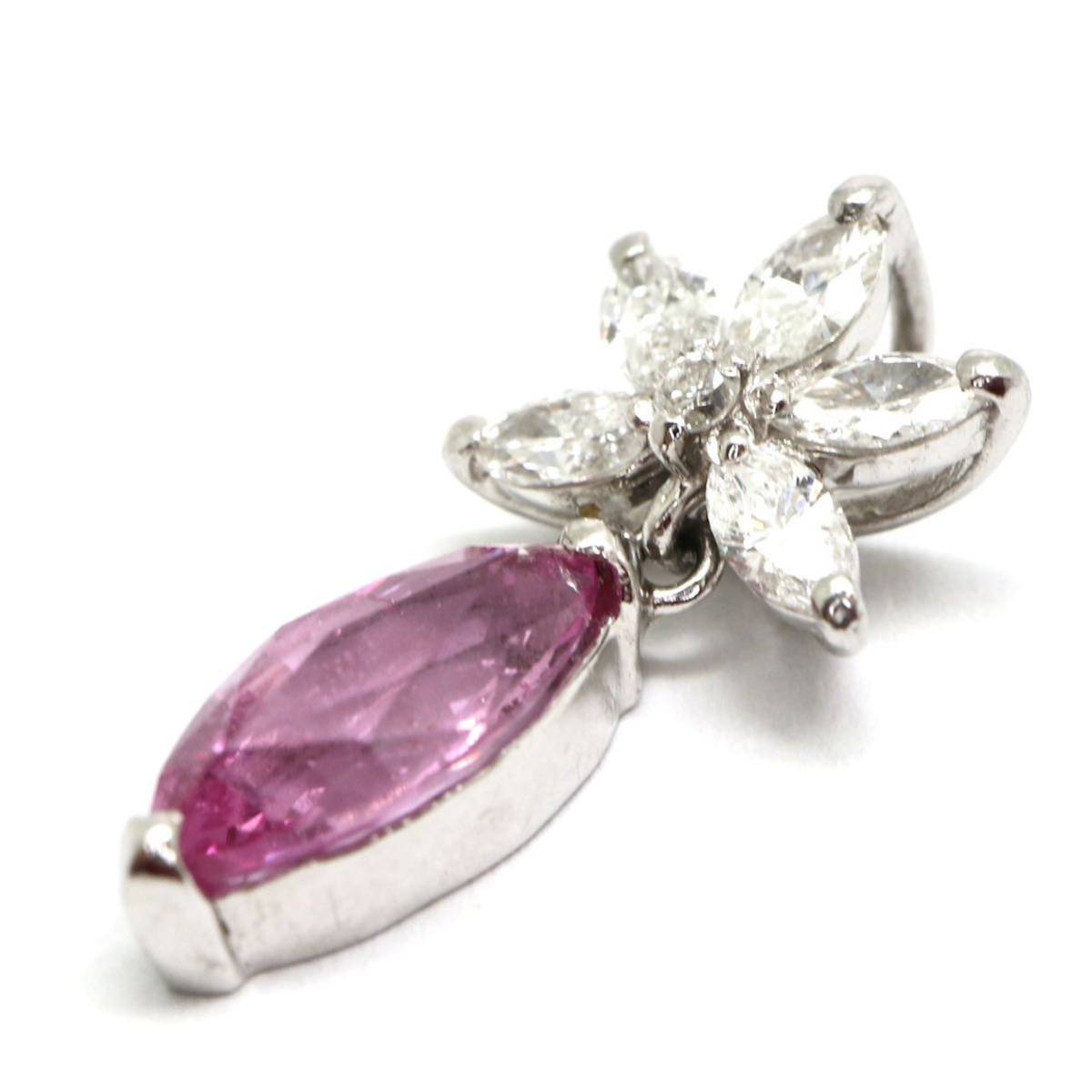 《Pt900 天然ダイヤモンド&天然ピンクサファイアペンダントトップ》1.6g 1.03 0.36 diamond pink sapphireマーキス  ジュエリーjewelryED0