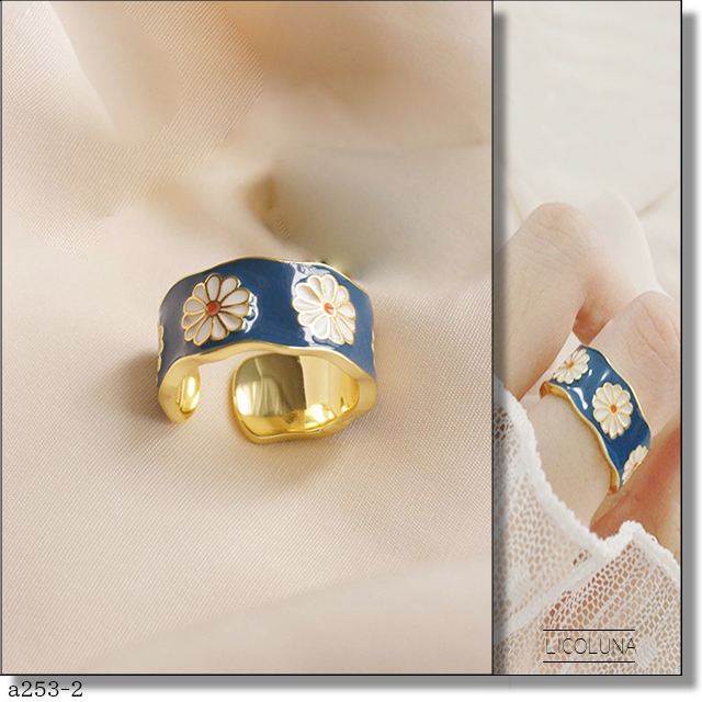 【リング a253-2】 指輪 レトロ かわいい アンティーク ブルー 青 花 デイジー かわいい 韓国 内径15ｍｍ 【新品即決 送料無料】の画像1