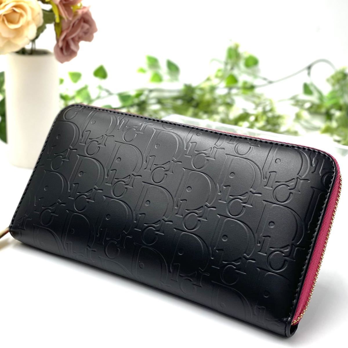 極美品 DIOR クリスチャン ディオール 財布 ブラック ラウンド