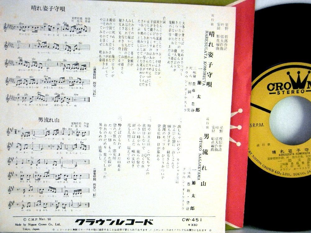 【検聴合格】1976年・稀少盤！一節太郎「晴れ姿子守唄/男流れ山」【EP】_画像3