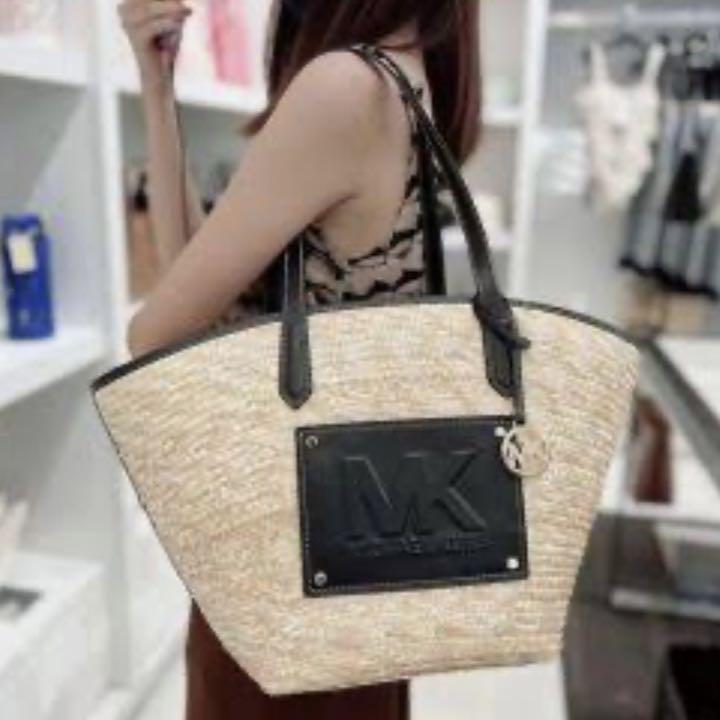 つやあり 美品⁑マイケルコース トートバッグ ラージ ストロー 革