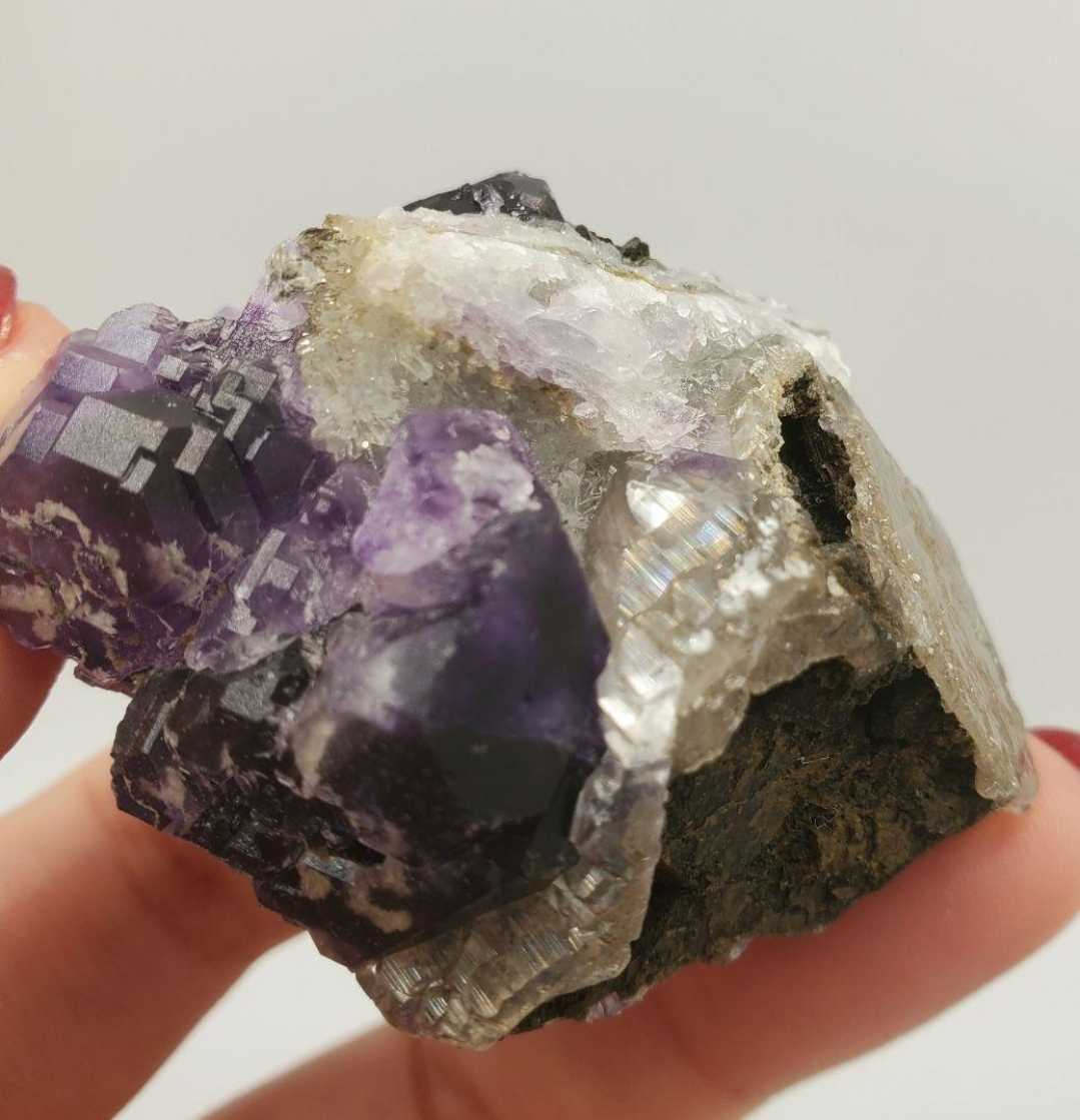 No143 高品質 オコルス産フローライト&クォーツ 蛍石&水晶 原石 標本