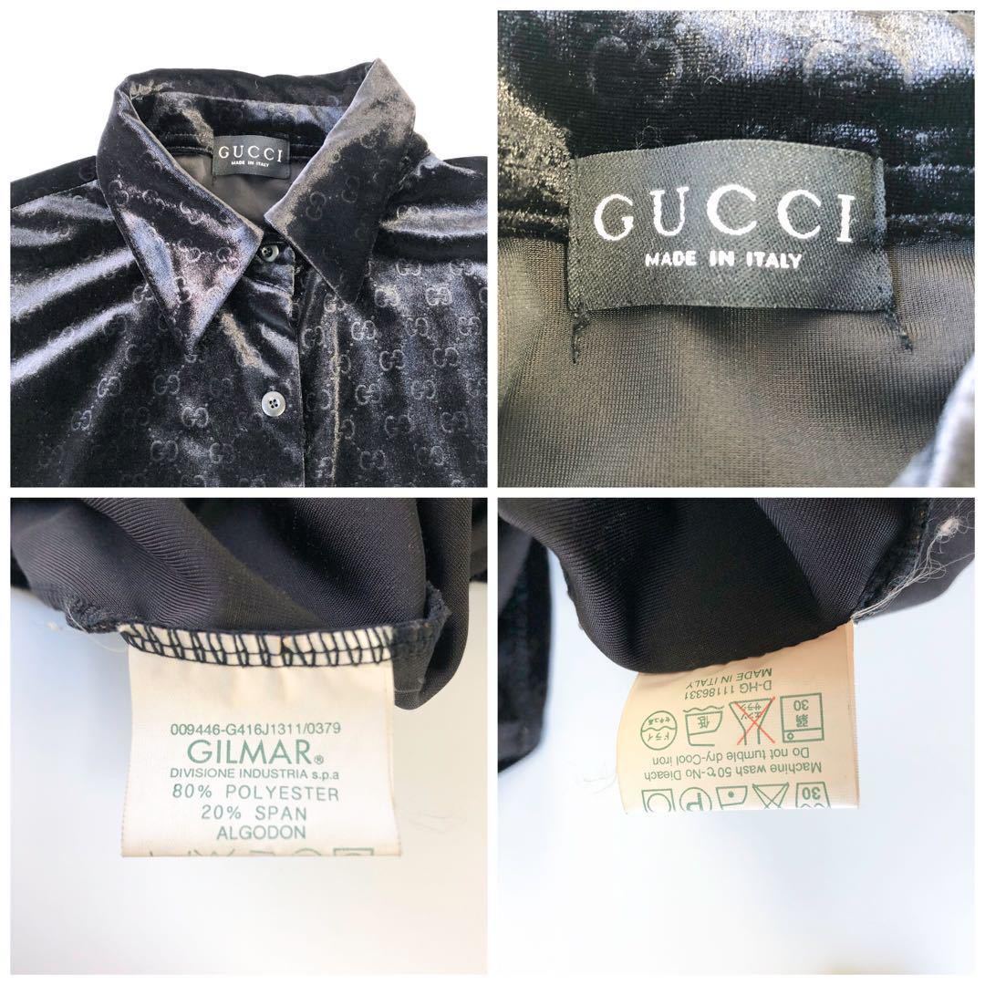 GUCCI グッチ GG柄 シマ ベロア 長袖シャツ ブラック 黒 総柄 GUCCI グッチ GG柄 シマ ベロア 長袖シャツ ブラック 黒 総柄