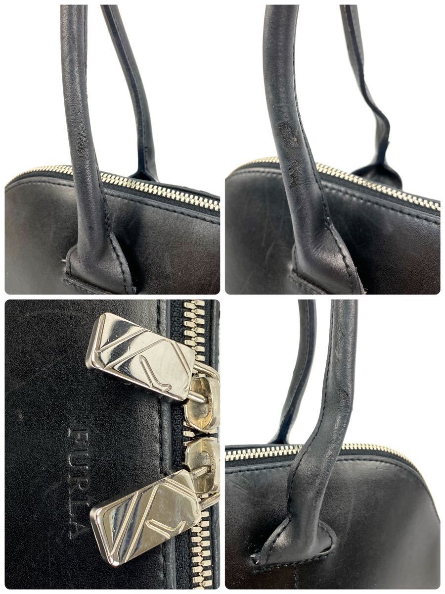 フルラ トートバッグ ブラックレザー ビジネスバッグ Wファスナー 底鋲 肩掛け メンズ レディース 黒革 FURLA 金具シルバー