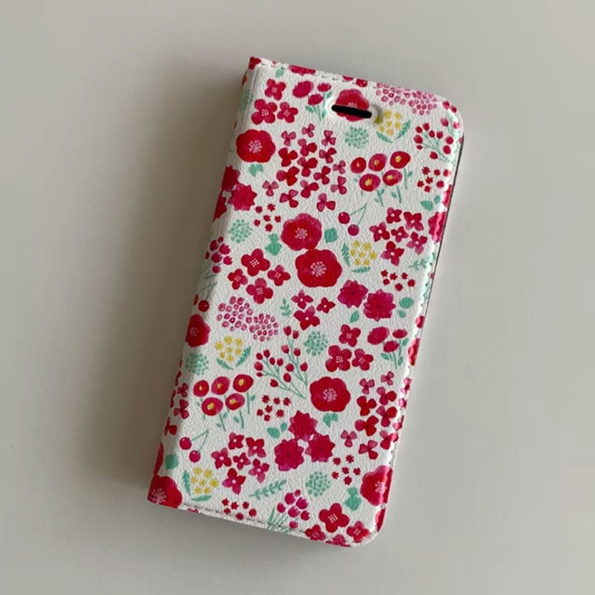 red-garden 赤い小花　iPhoneケース　手帳型スマホケース