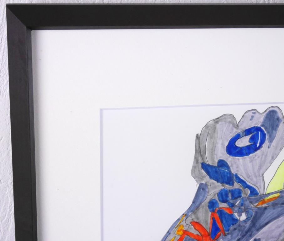 岩崎喜祐『シューズ』◆ペン画◆直筆サイン有◆独自の色彩描写！額装_画像5