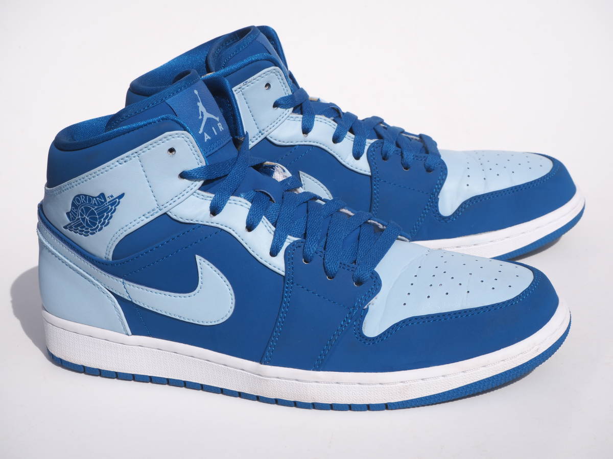 美品!! 29cm 希少カラー!! 17年製 NIKE AIR JORDAN 1 MID 青x水色 Team Royal/Ice Blue/White 554724-400_画像1