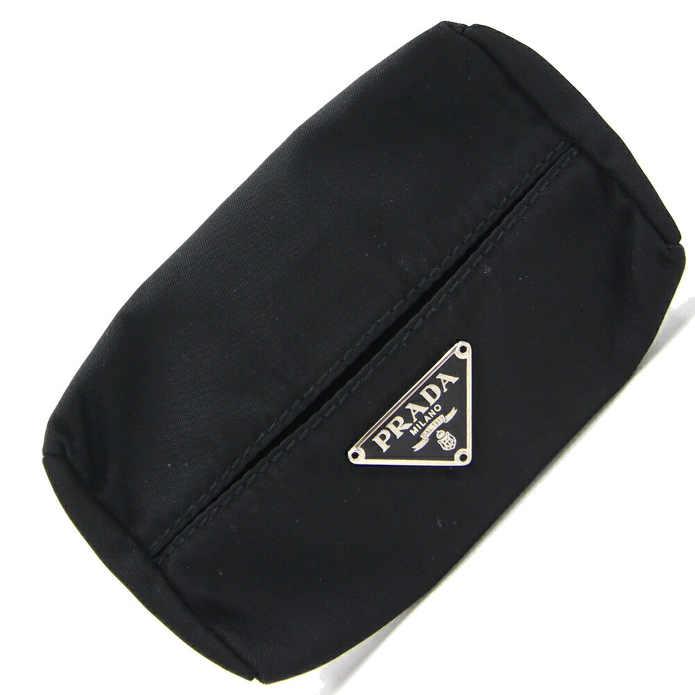プラダ ポケットティッシュケース 1N0001 ブラック ナイロン 中古 レディース メンズ 黒 三角 プレート ロゴ PRADA
