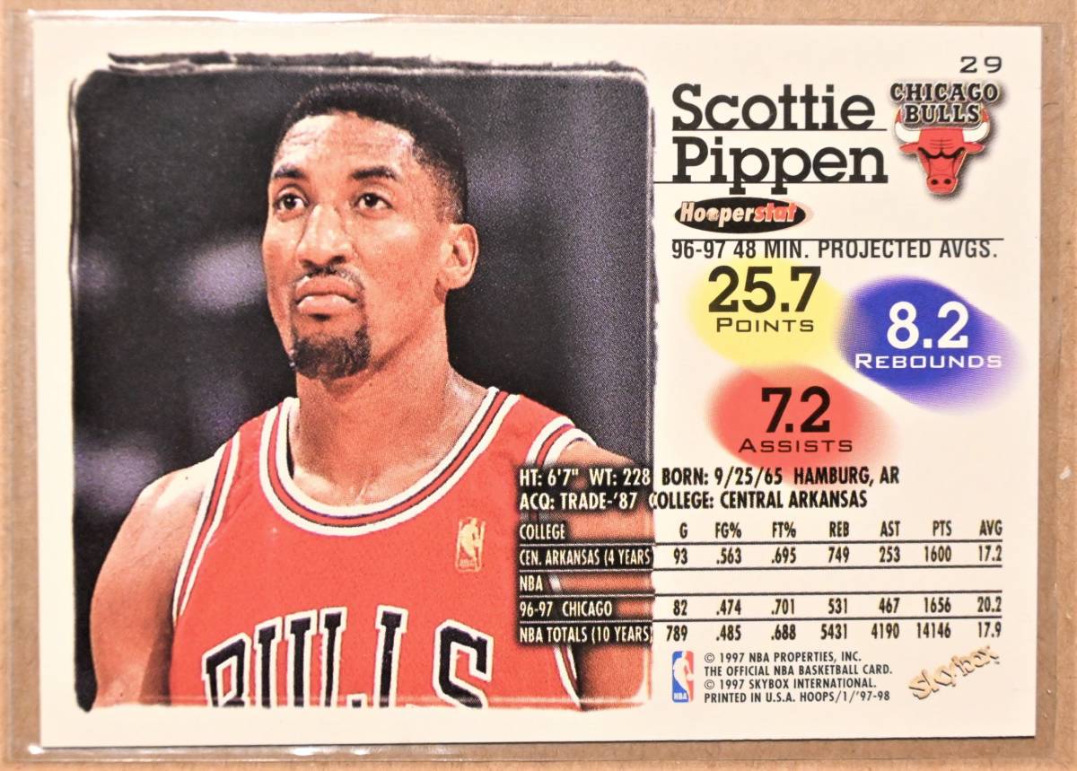 SCOTTIE PIPPEN (スコッティ・ピッペン) 1997 SKY BOX HOOPS トレーディングカード 29【NBA,CHICAGO BULLS,シカゴブルズ】_画像2