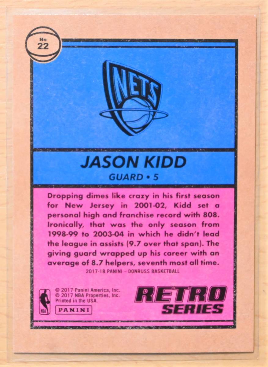 JASON KIDD (ジェイソン・キッド) 2017 RETRO SERIES トレーディングカード 22 【NBA,ネッツ,NETS,】_画像2